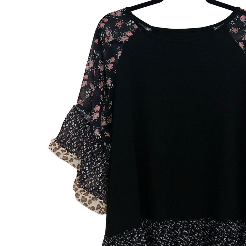 Nwot Mixed Prints Patchwork Ruffle Flutter Sleeve… - image 5